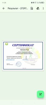 Сертификат тестирования